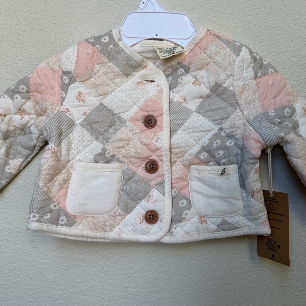 Baby Quilted Patchwork Puffer Jacket in Pink & Light Gray